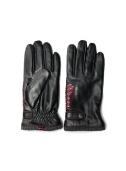 Gants En Cuir Noir Et Bourgogne