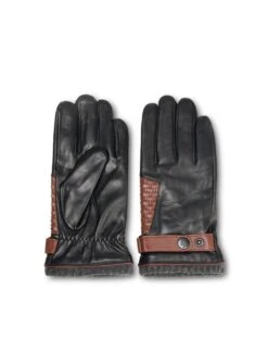 Gants En Cuir Noir Et Cognac