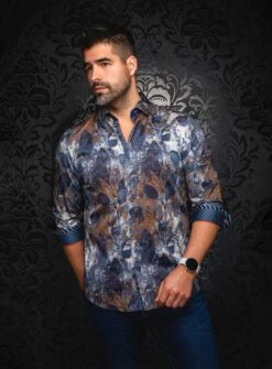 Chemise à Motif De Feuilles 'Jasper' -Modeel Egante Magasin A23 JASPER BL 7f1333f3 9dec 4020 87f2 2e73141b887c