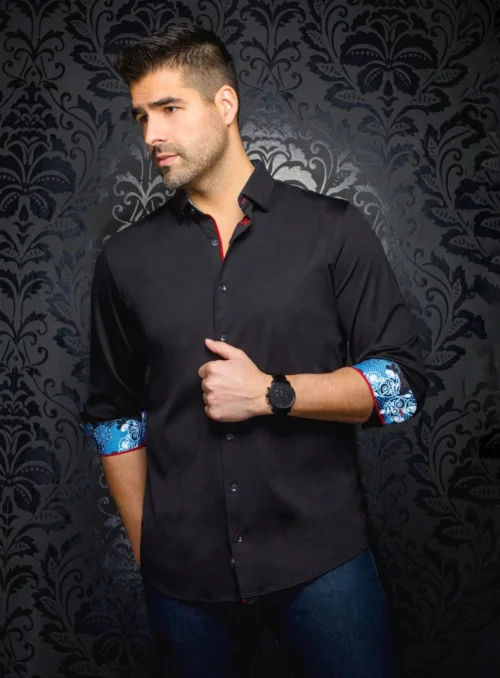 Chemise à Imprimé Subtil 'Rosmarino' -Modeel Egante Magasin A23 ROSMARINO BK1