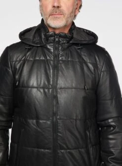 Manteau En Cuir Noir à Capuchon -Modeel Egante Magasin B37 CHOPIN BK2