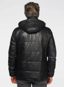 Manteau En Cuir Noir à Capuchon -Modeel Egante Magasin B37 CHOPIN BK3
