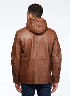 Manteau En Cuir Cognac à Capuchon -Modeel Egante Magasin B37 POLAND CG3