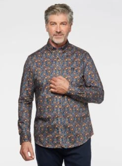 Chemise Marine Ă Fleurs Rouilles