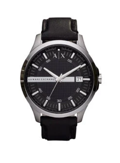 Armani Exchange Montre à Trois Aiguilles En Cuir Noir