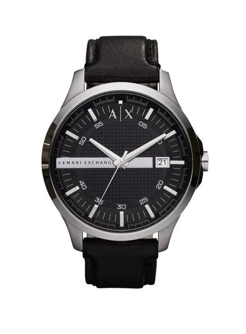 Armani Exchange Montre à Trois Aiguilles En Cuir Noir