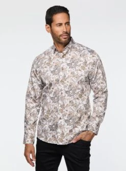 Chemise Satinée à Motif Paisley Cognac