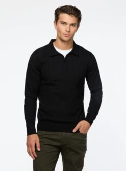 Chandail Polo En Tricot Côtelé -Modeel Egante Magasin H10 4515921 BK