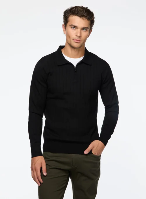 Chandail Polo En Tricot Côtelé -Modeel Egante Magasin H10 4515921 BK scaled