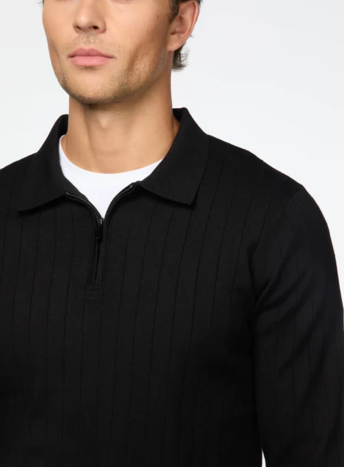 Chandail Polo En Tricot Côtelé -Modeel Egante Magasin H10 4515921 BK2 scaled