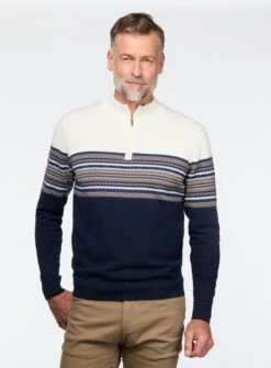Chandail Fair Isle Marine Et Blanc