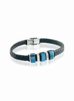 Bracelet En Cuir Et Détails Bleus 'Shani'