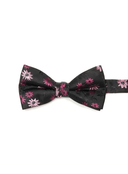 Noeud Papillon Noir à Fleurs Rose