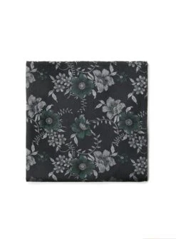 Mouchoir De Poche Noir à Fleurs Vertes