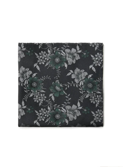 Mouchoir De Poche Noir à Fleurs Vertes