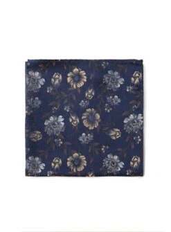 Mouchoir De Poche Marine à Fleurs Jaunes