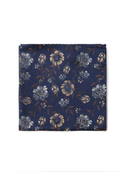 Mouchoir De Poche Marine à Fleurs Jaunes