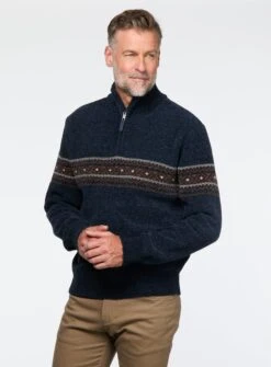 Chandail Marine En Chenille Ă Col Montant