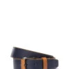 Ceinture En Cuir Marine à Détails Cognac -Modeel Egante Magasin R20 MC6395 NY