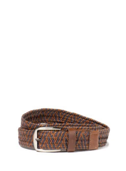 Ceinture Cognac Et Marine En Toile Tressée