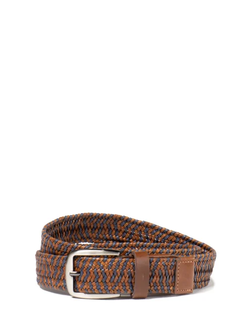 Ceinture Cognac Et Marine En Toile Tressée