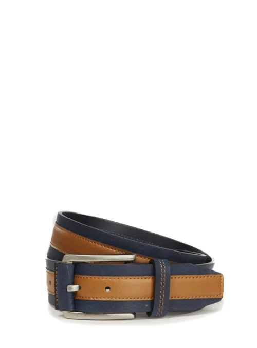 Ceinture En Cuir Marine Et Cognac