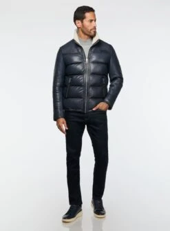 Manteau En Cuir Matelassé Marine