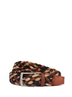 Ceinture En Toile Tressée Beige Et Brune