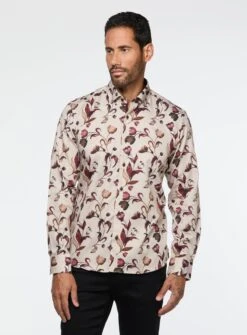 Chemise Beige à Motif De Tulipes -Modeel Egante Magasin W15 2512700 CF
