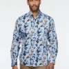 Chemise Bleue à Motif De Tulipes