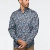 Chemise Satinée Bleue à Motif Paisley -Modeel Egante Magasin W15 2512706 NY scaled